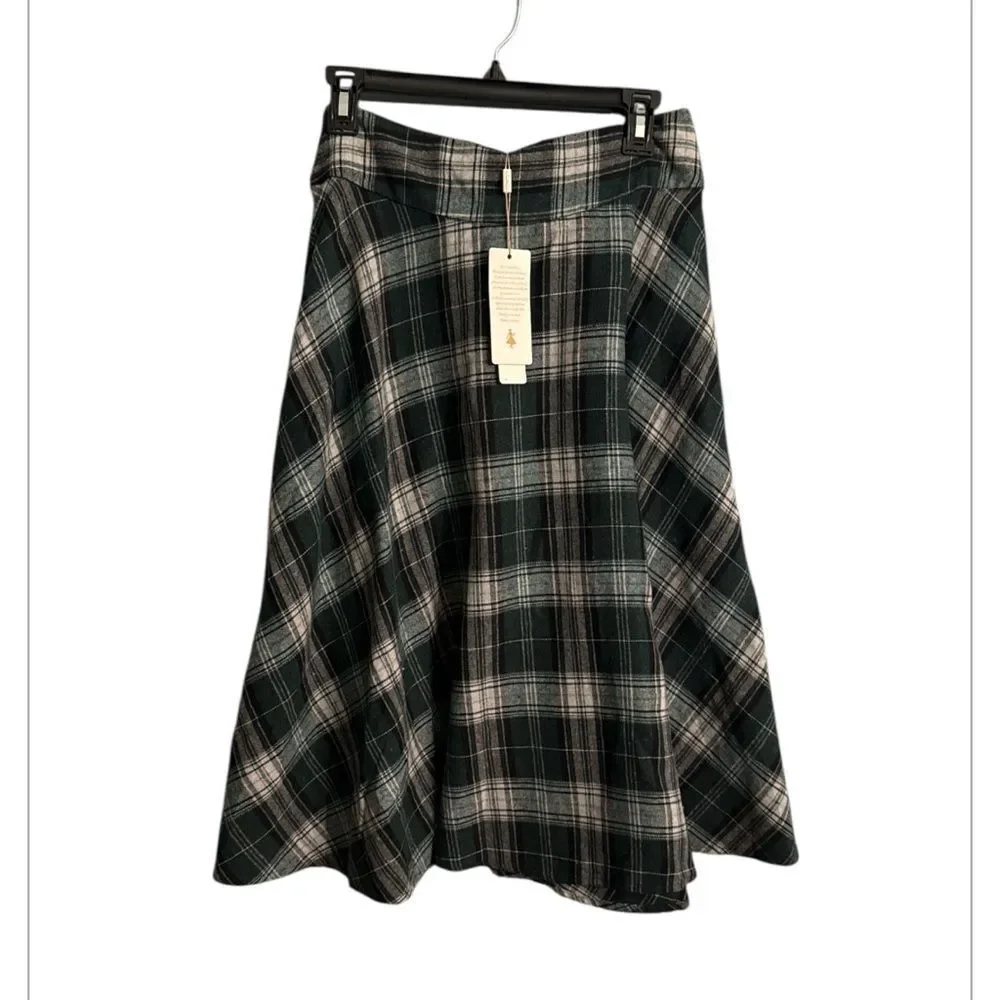 Plaid A-Line Vintage NWT Midi Skirt in Black watch Plaid Women’s L